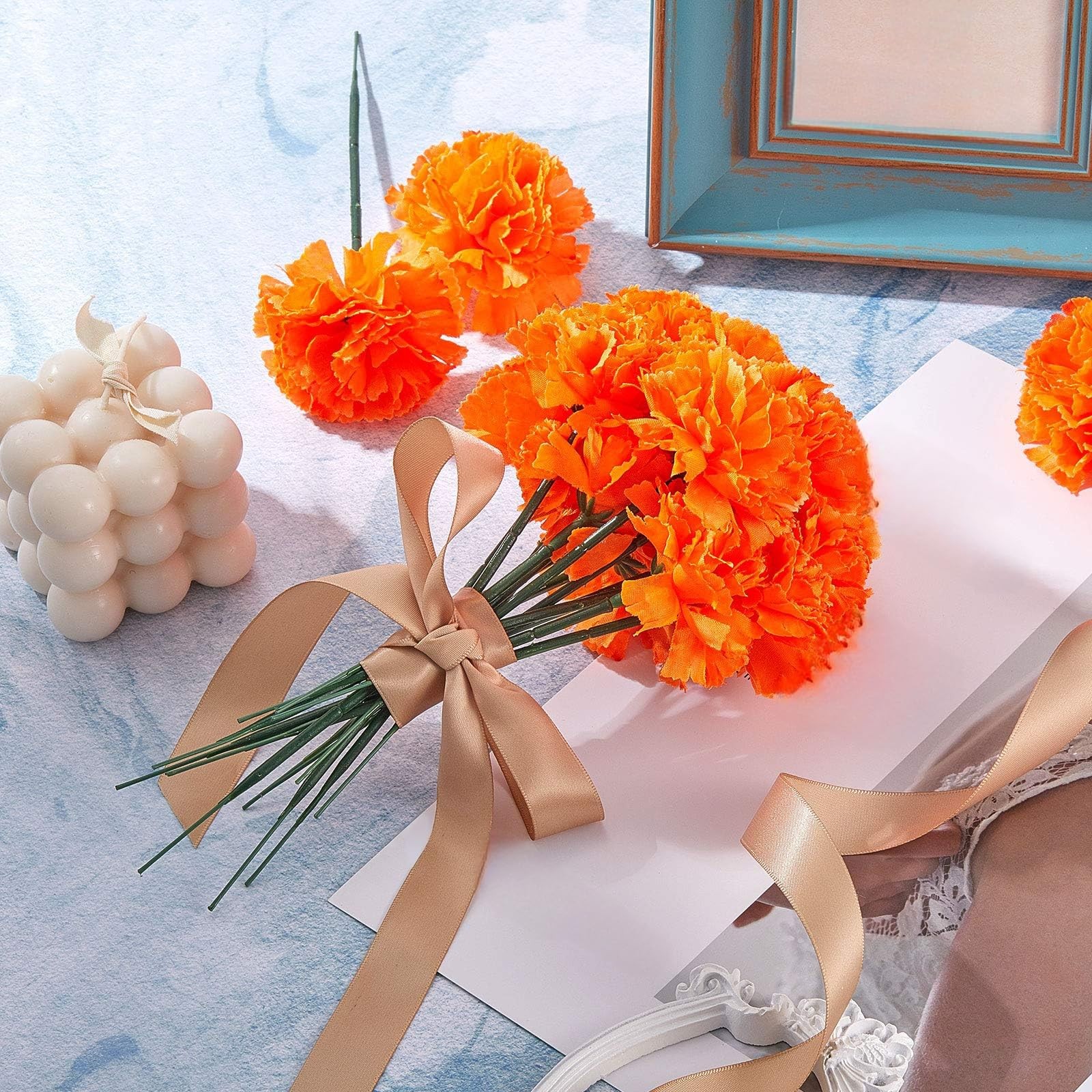 80 PCS Artificial Marigold Flowers Faux Mexican Fake Heads Day of Dead