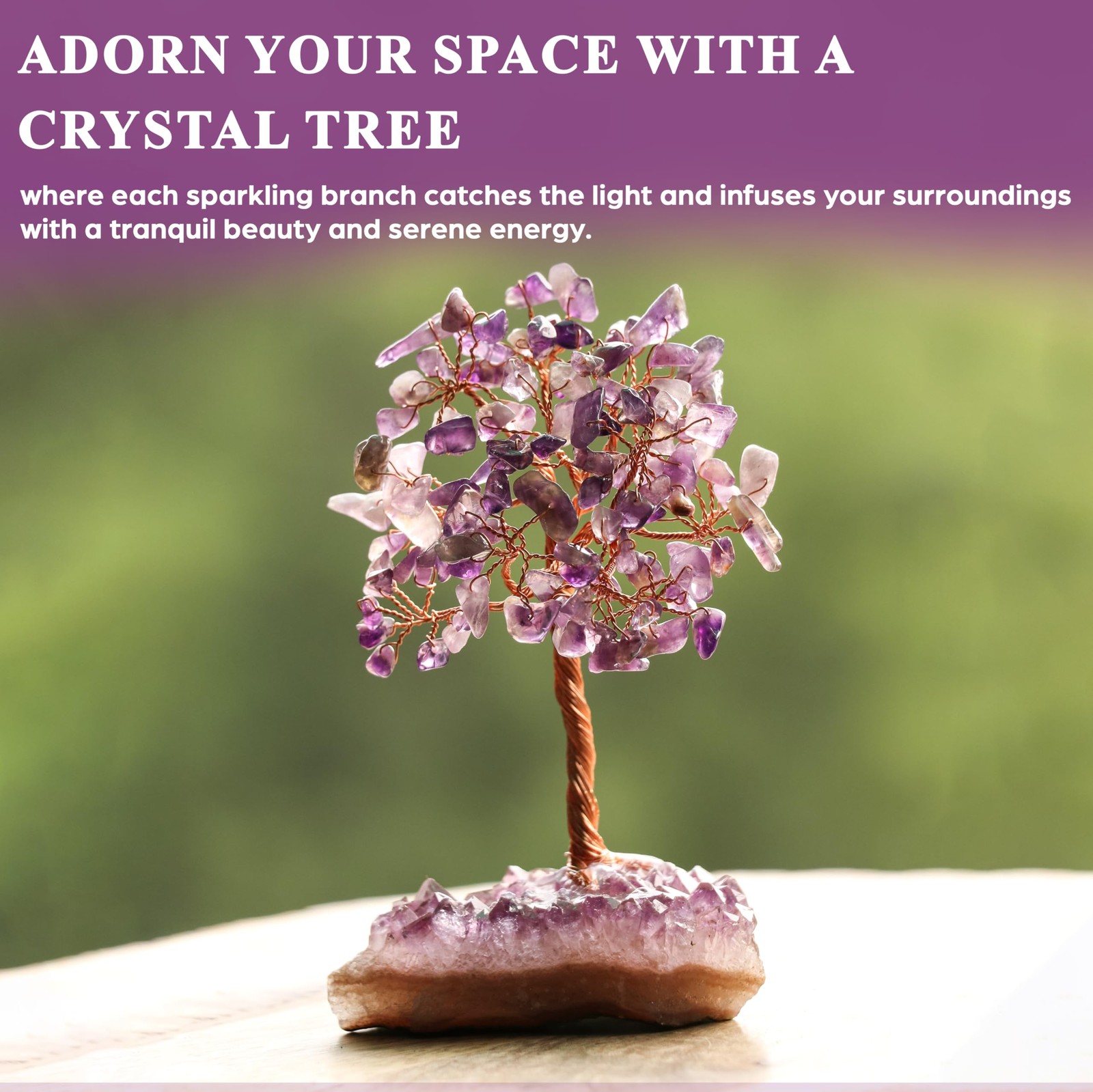 Amethyst Chakra Tree of Life – Natural Amethyst Cluster Base, Crystal Tree for P