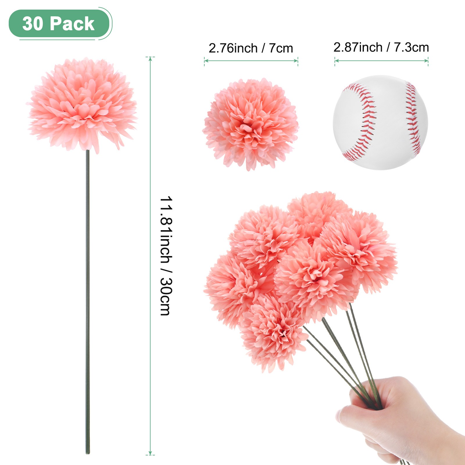 30-Pack Artificial Chrysanthemum Ball Flowers for Home Decor [Peach Pink]