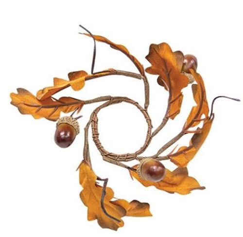 Candle Rings Set/2 Oak Leaves & Acorns Fall Floral Decor 1.5 inch inner diam