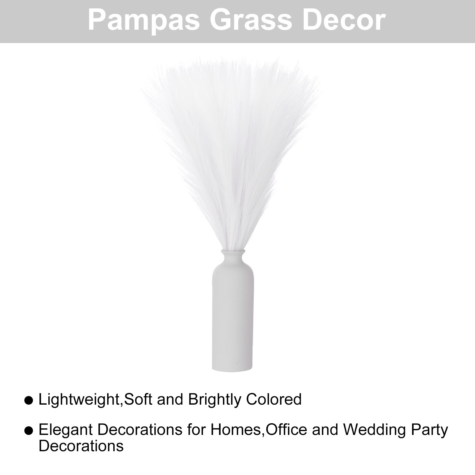 10 Pcs Faux Pampas Grass, 18 Inch Fluffy Pampas Grass Decor, White