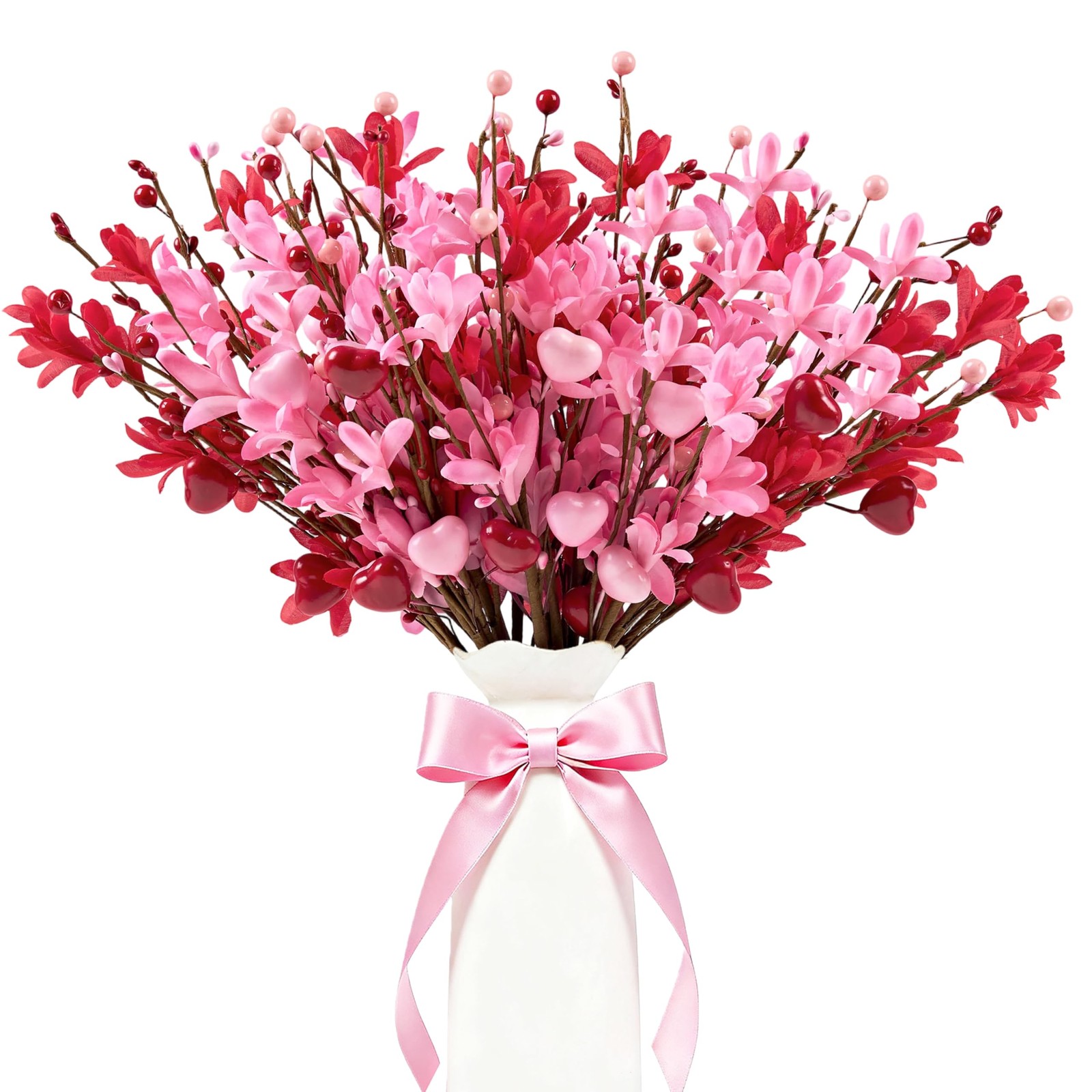 18 Pack Valentines Day Picks 17 In Pink Heart Berries Forsythia Flower