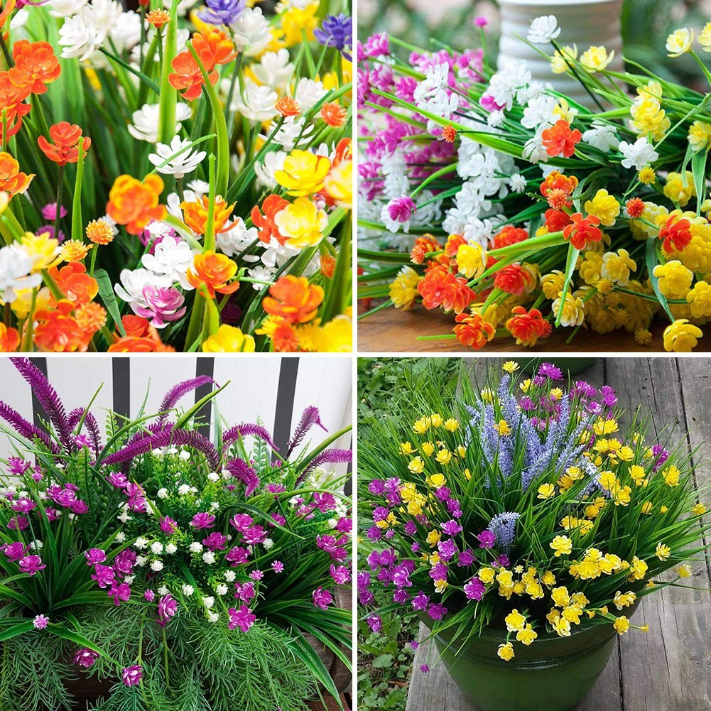 20 Bundles Artificial Outdoor Flowers Fake UV Resistant No Fade Greenery Faux…