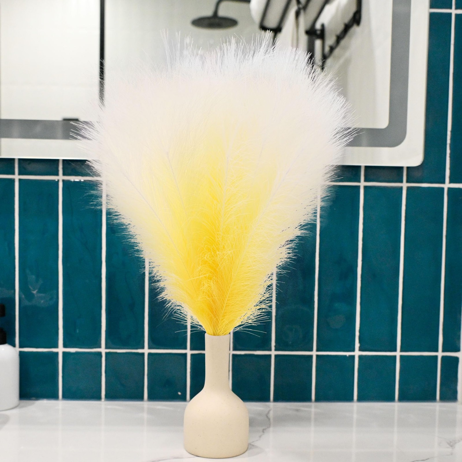 6 PCS Faux Pampas Grass Arrangement – 18″/45cm Artificial Fluffy Pompous Gras…