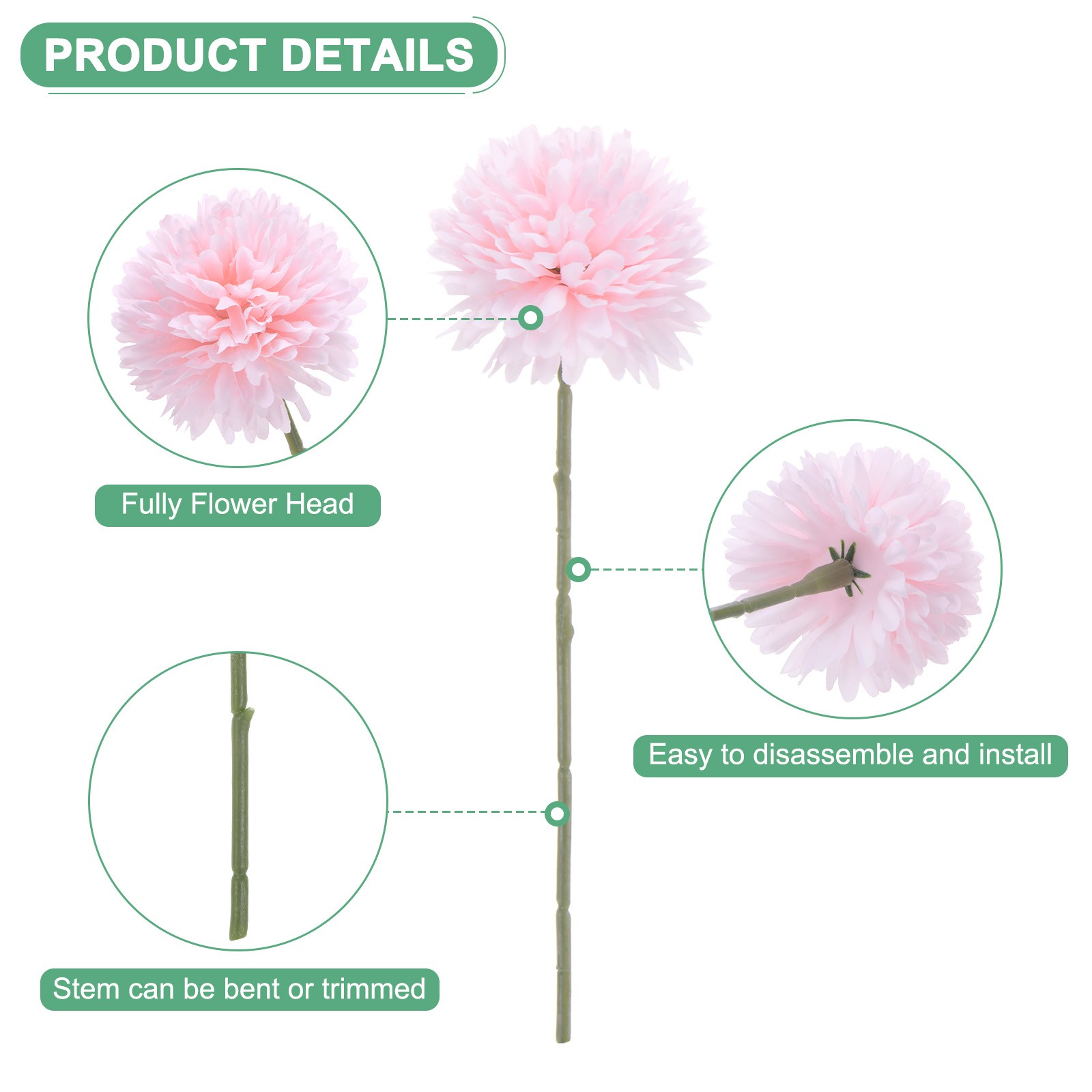 12 PCS Artificial Chrysanthemum Ball Flower Pink,Light Pink,Dark Pink,Peach Pink