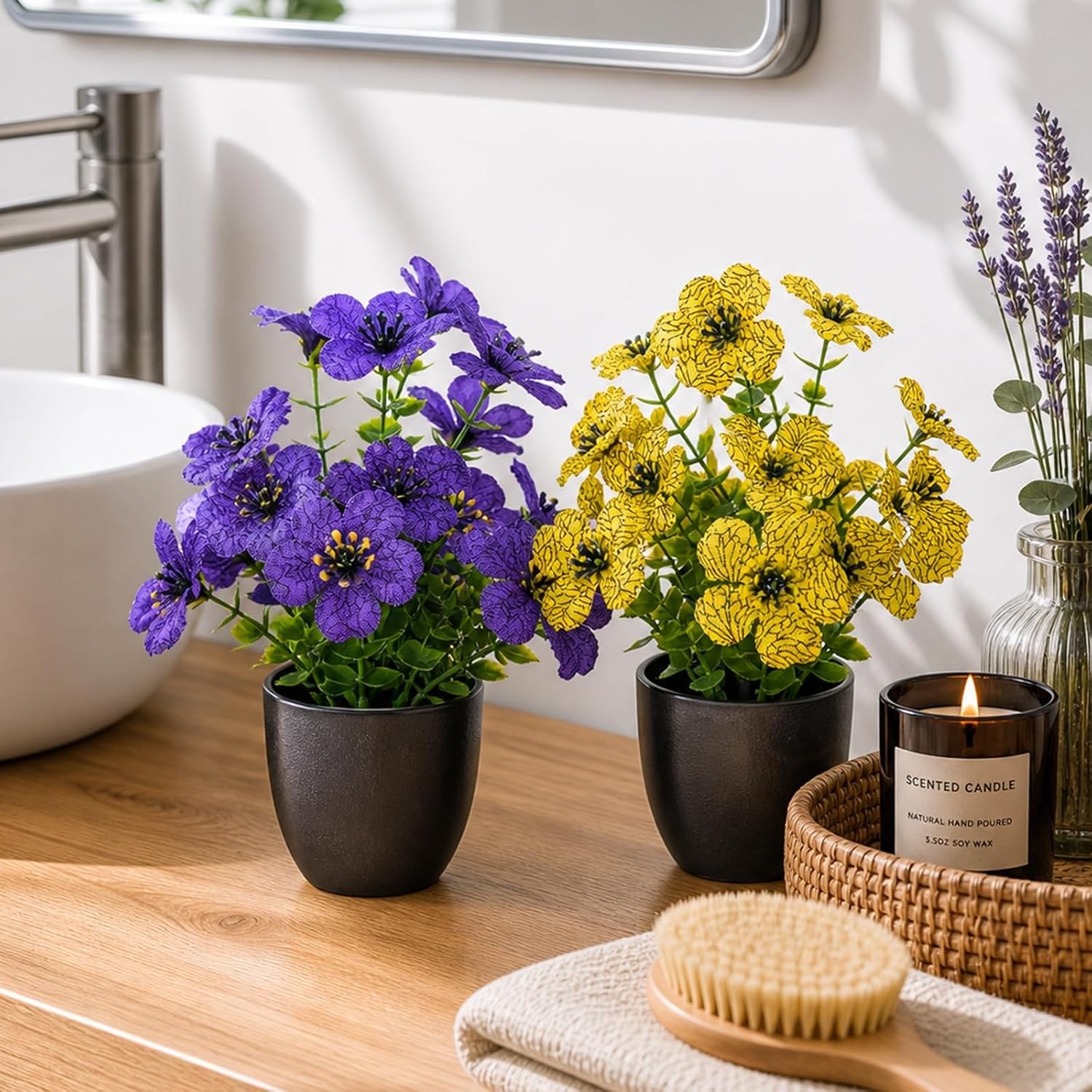 4Pack Small Fake Plants Artificial Flowers In Pots Home Decor Fake Flowers Decor
