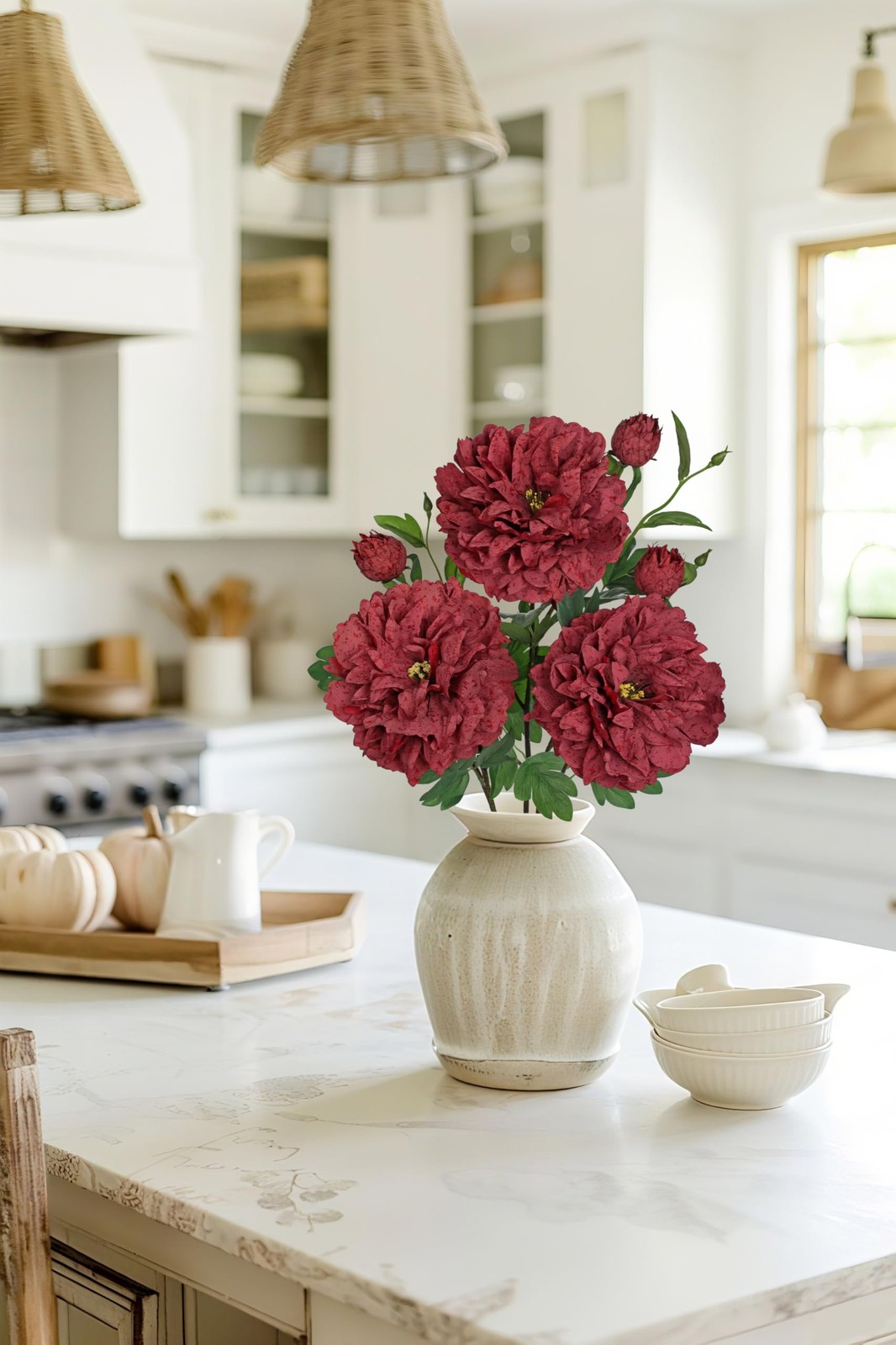 Dark Red Peonies Artificial Flowers 3Pcs Fall Flowers for Fall Decoration 27….