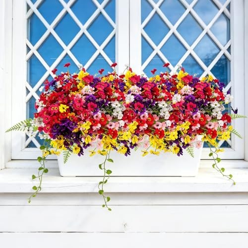 24 Pcs UV Resistant Faux Flowers – Realistic Plastic Silk for Garden, Patio, Ind