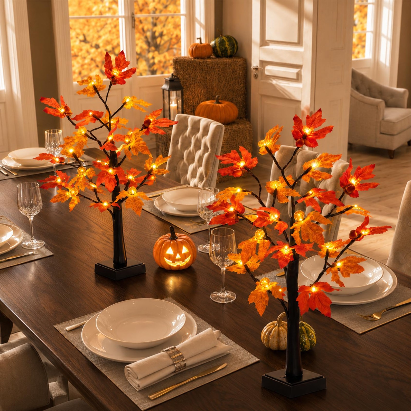 Fall Decor 2 Pack 24 Inch Maple Tree Lights – 48 LED Autumn Decorations with …
