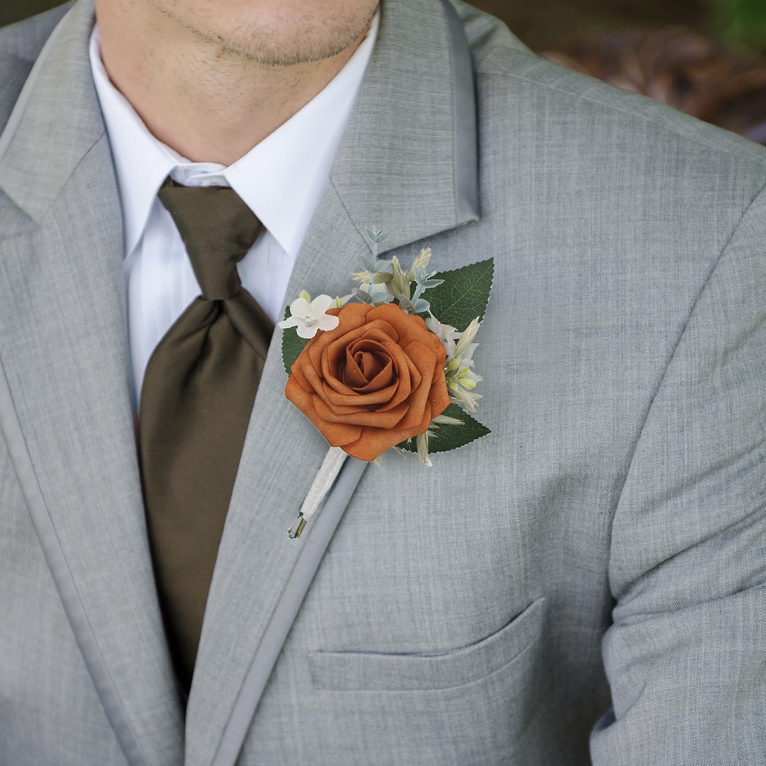 6Pcs Burnt Orange Boutonniere for Men Fall Wedding Groom Rusitc Terracotta Gr…