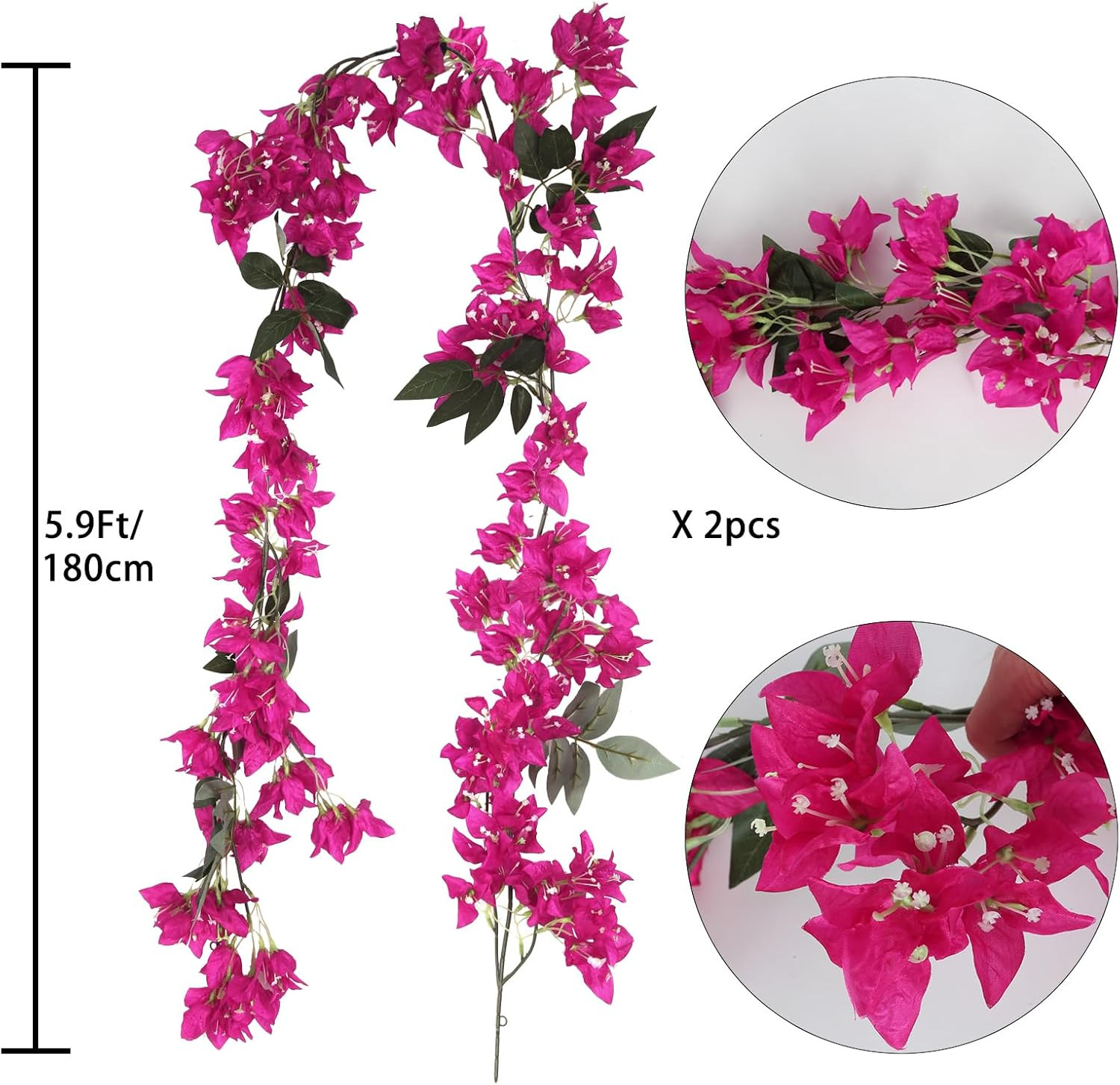 5.9 Ft Artificial Bougainvillea Flowers Garland 2PCS Fake Silk Bougainvillea Vin