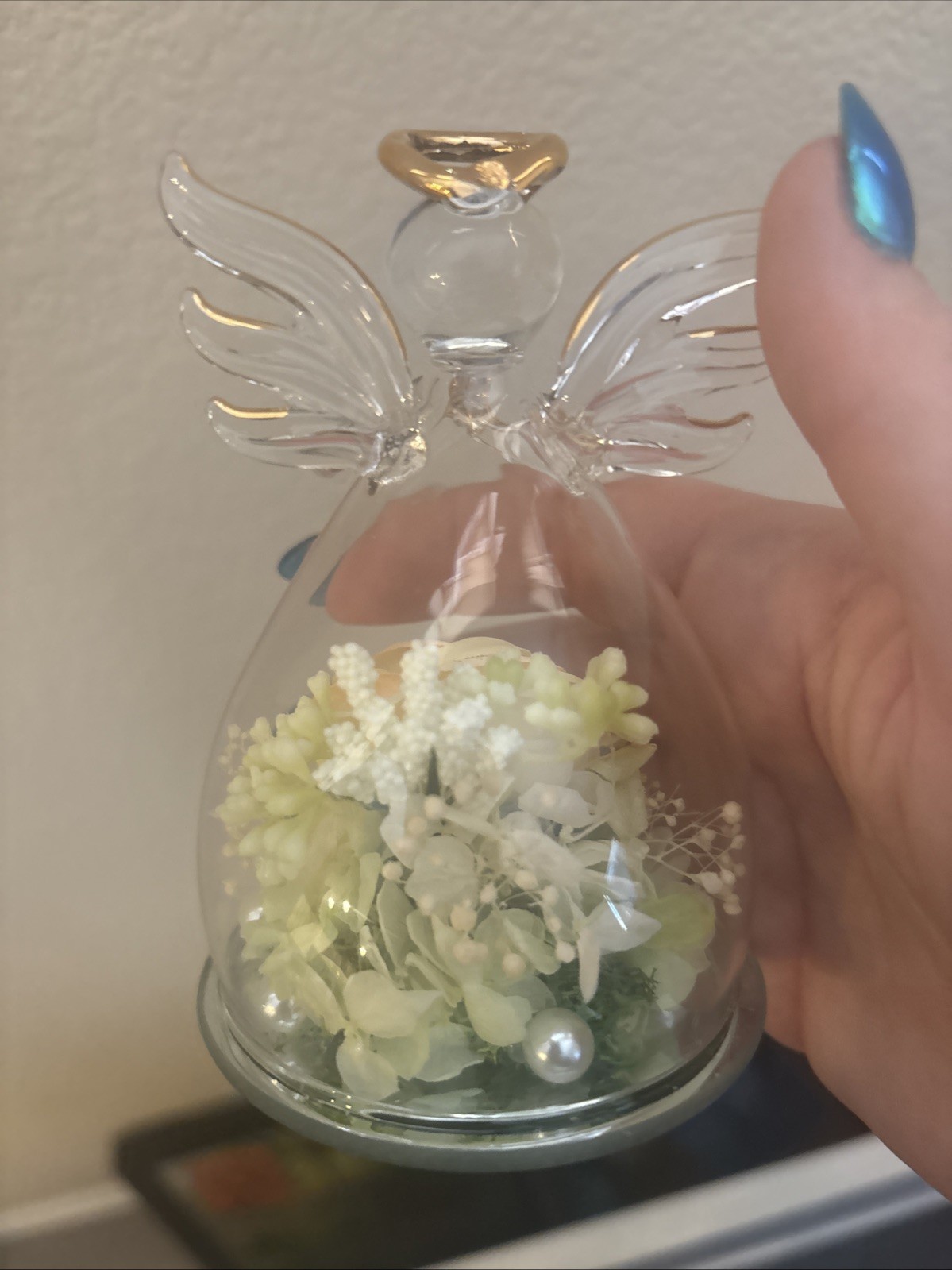 Forever Rose in Angel Glass Dome Cover Eternal Flowers Love, Angel Figurine