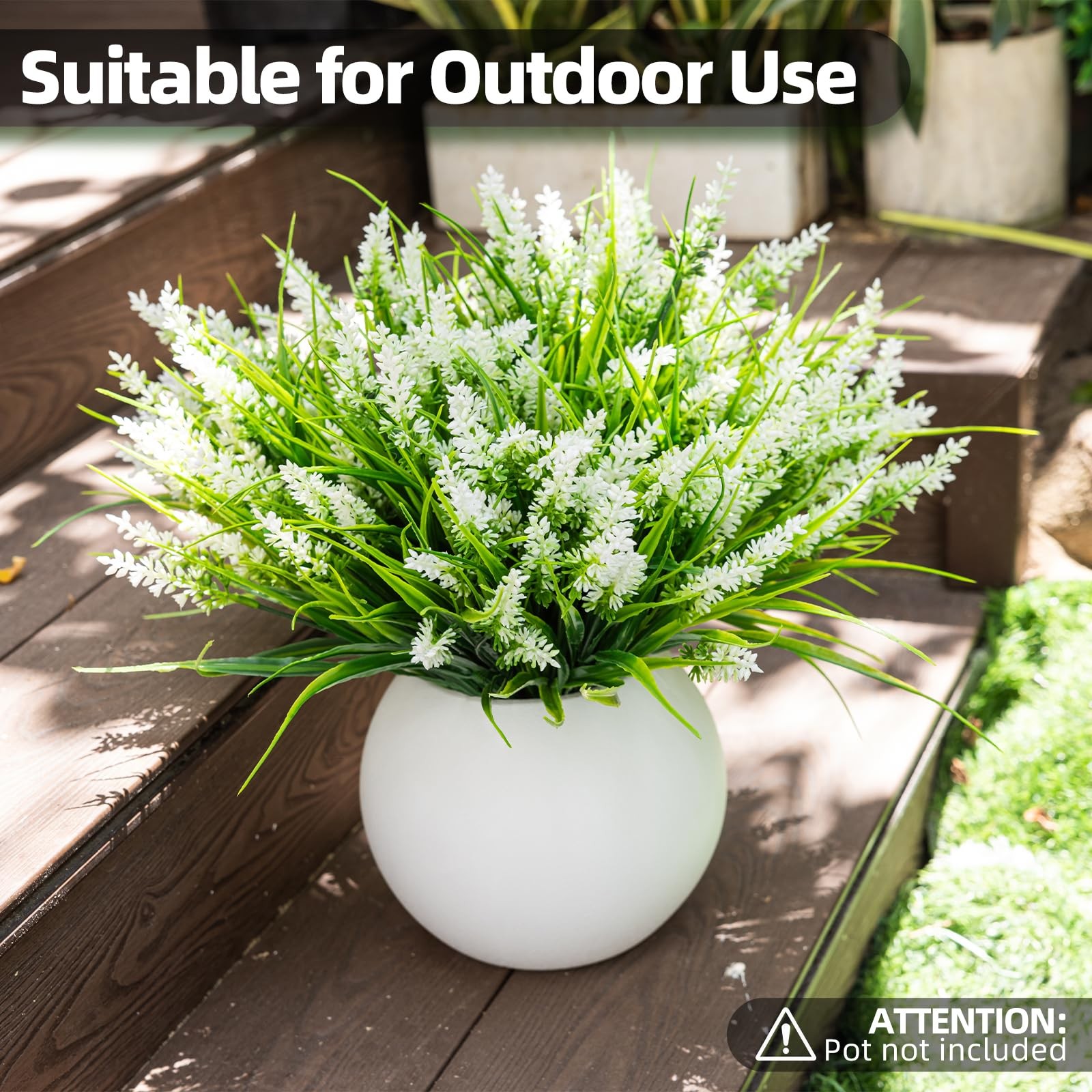 Artificial Plants Outdoor, 12 Bundles Fake Monkey Grass with Flowers, UV Resi…