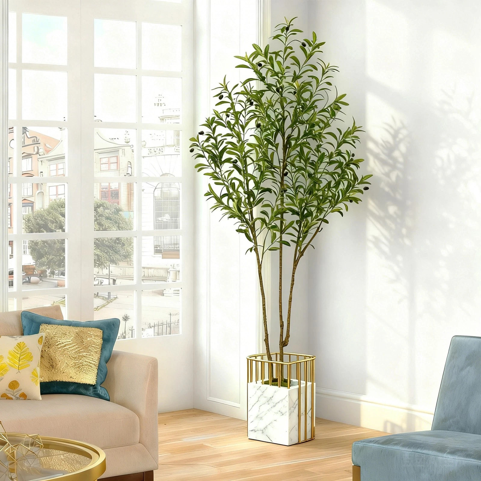 6ft Potted Artificial Olive Tree Faux Silk Plant for Home Office & Bedroom Decor