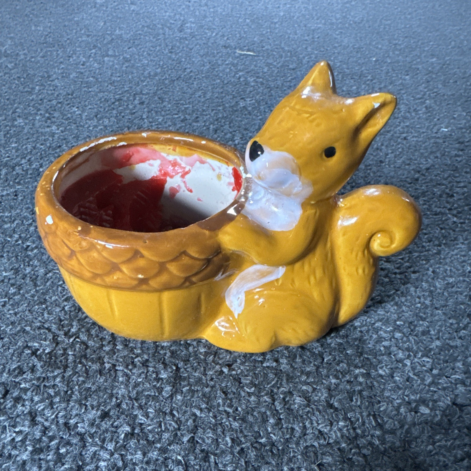 A Vintage Ceramic Squirrel Planter Mid-Century Cottage Core Glossy Glaze