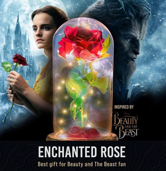 Premium Rose in Glass Dome Beautiful Fairy Lights- Beauty and The Beast Inspired