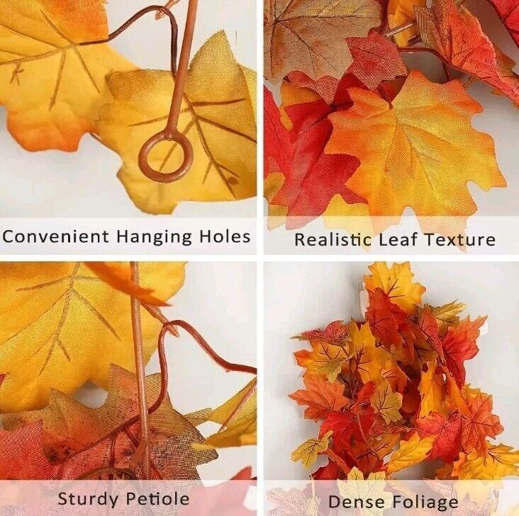 5Pack Maple Leaf Rattan Artificial Fall Garland Foliage Mantle Vine Autumn Decor