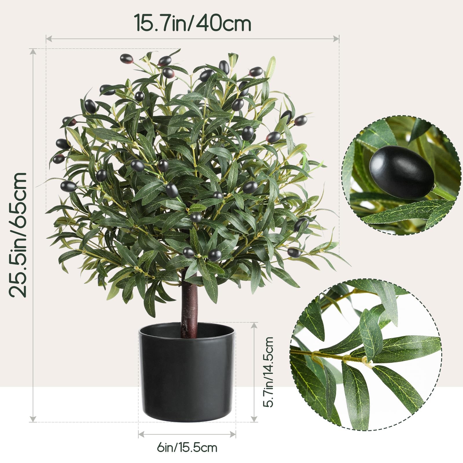 25.5” Tall Artificial Topiary Ball Olive Tree with Leaves and Fruits, Olive Boxw