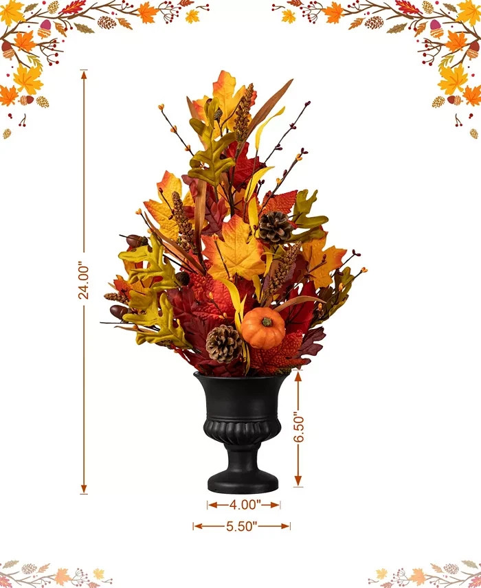 Glitzhome 24” Fall Maple Leaf Urn Table Tree Autumn Harvest Indoor Centerpiece