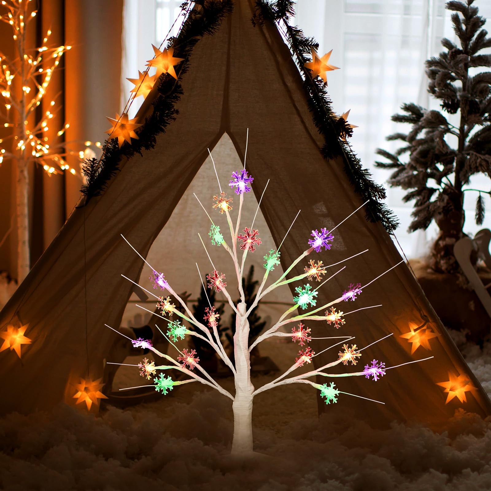 1 Winter Decoration Multi Colored Snowflake Tree LED Light with 24 LED Snowfl…