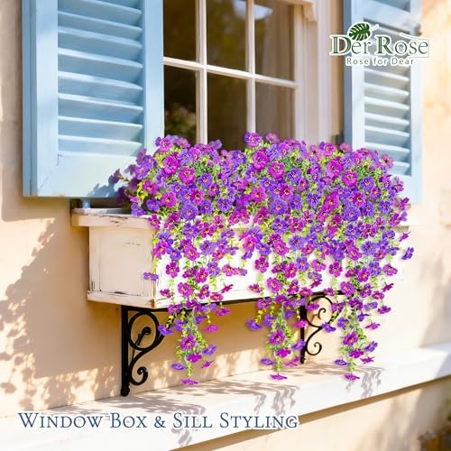 Artificial Flowers for Outdoors UV Resistant Fake Hanging Plants Purple-2pcs
