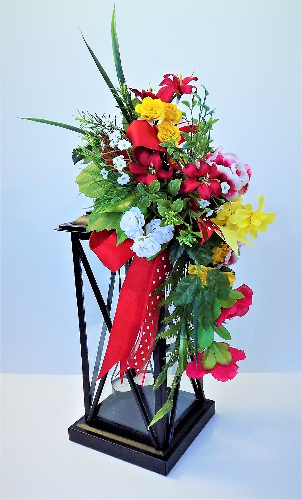 RED YELLOW FLORAL LANTERN SWAG SPRING FLOWERS SUMMER DECOR GIFT CENTERPIECE NEW