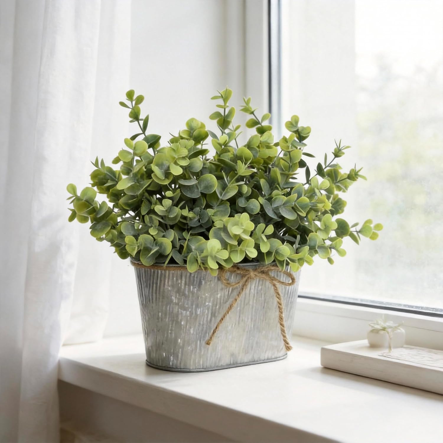 Artificial Eucalyptus Leaves Faux Plants Table Centerpiece, Rustic Potted Plants