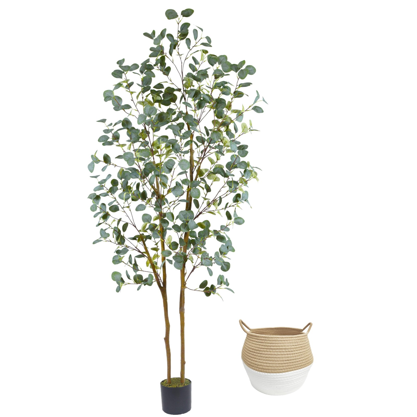 Artificial Eucalyptus Tree, 7ft Tall Silk Leaves Fake Plant with Basket for O…