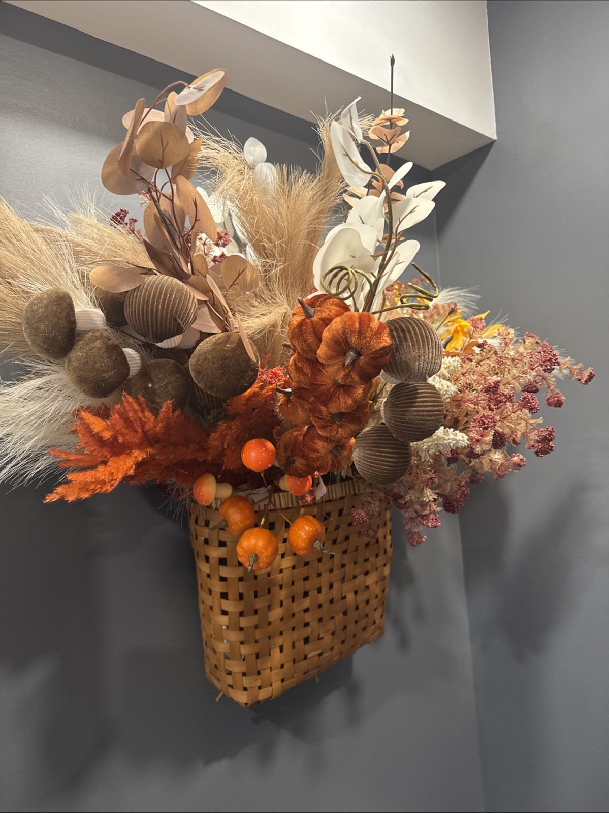 Large Fall Wedding Fake Flower Lot 38 Bunches W Mushrooms Pumpkins Autumn Basket