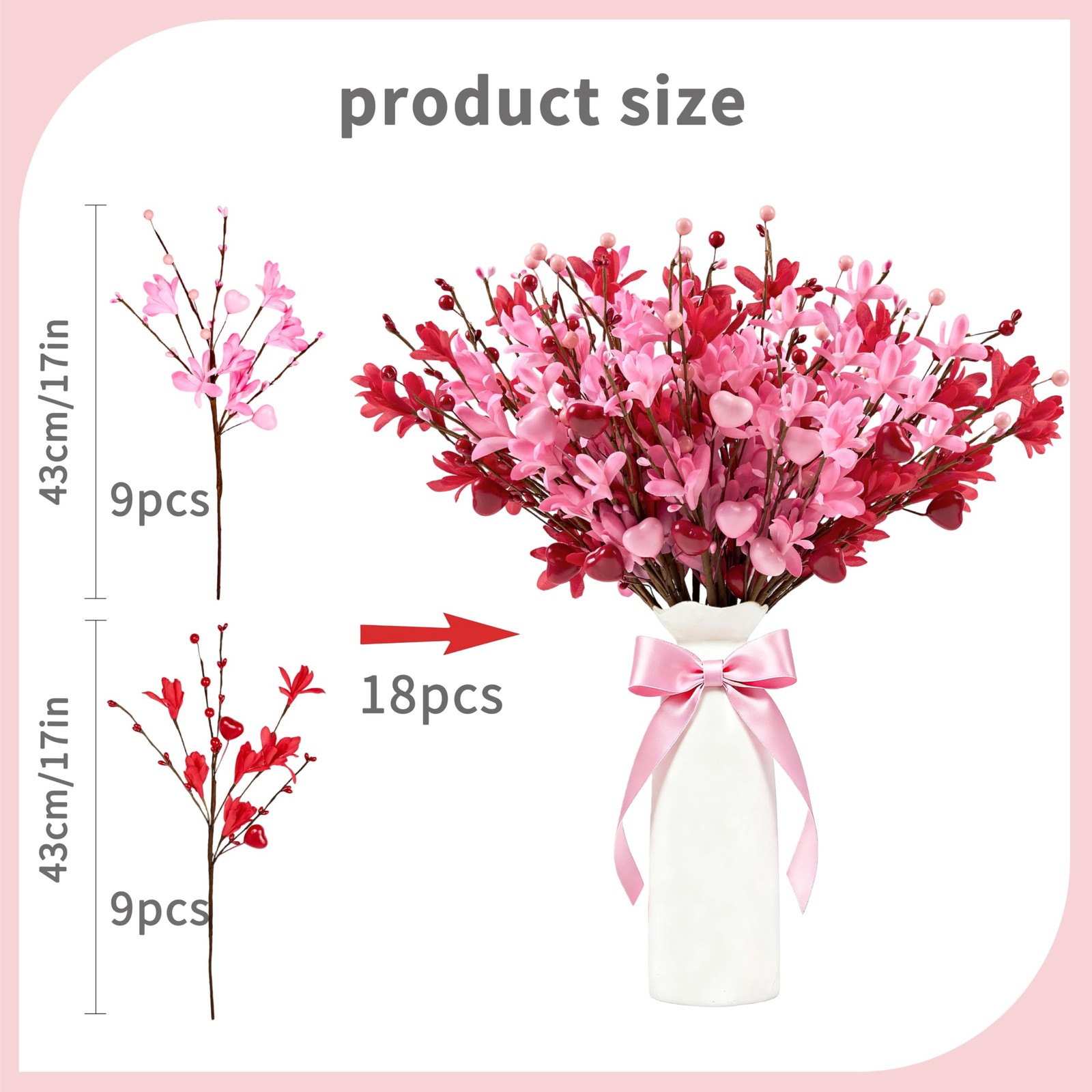 18 Pack Valentines Day Picks 17 In Pink Heart Berries Forsythia Flower