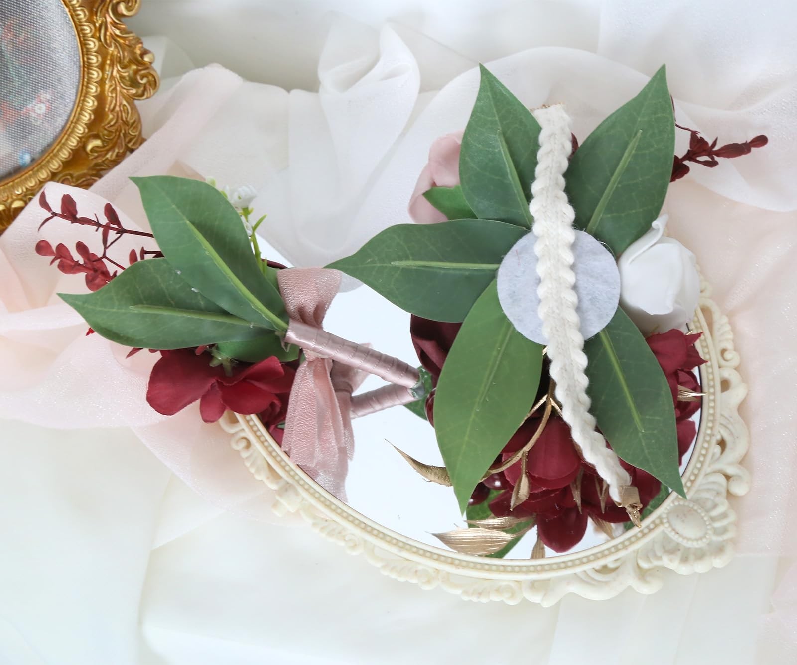 2 PCS Burgundy Rose Wedding Corsage And Boutonniere Set For Men Women Prom