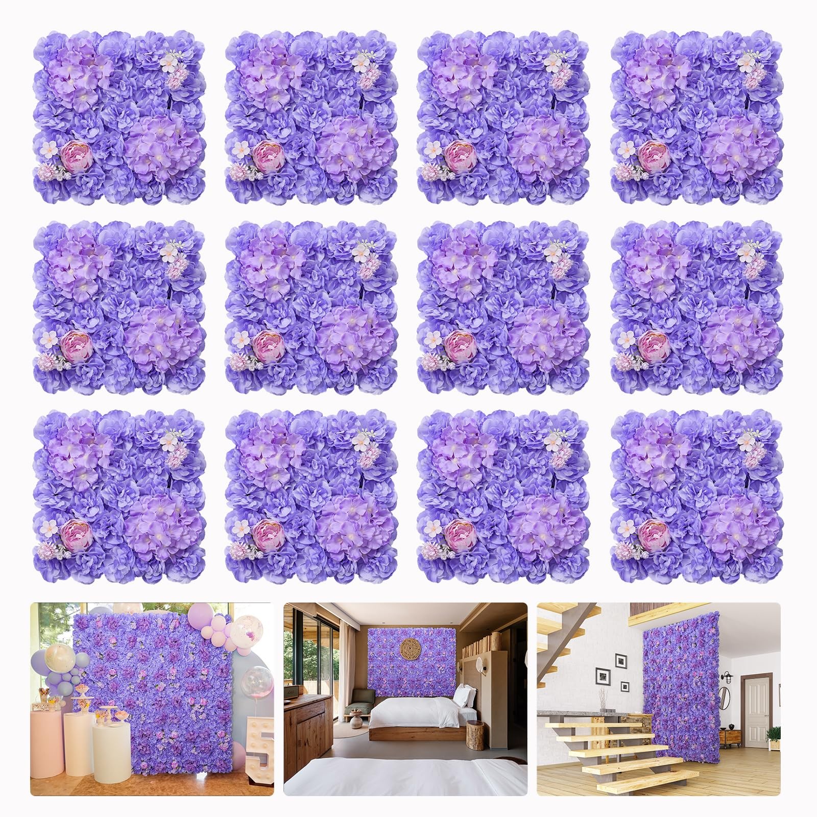 RIDDSEE Flower Wall Backdrop 16.5*16.5 12Pcs Artificial Floral Wall Panel 3D