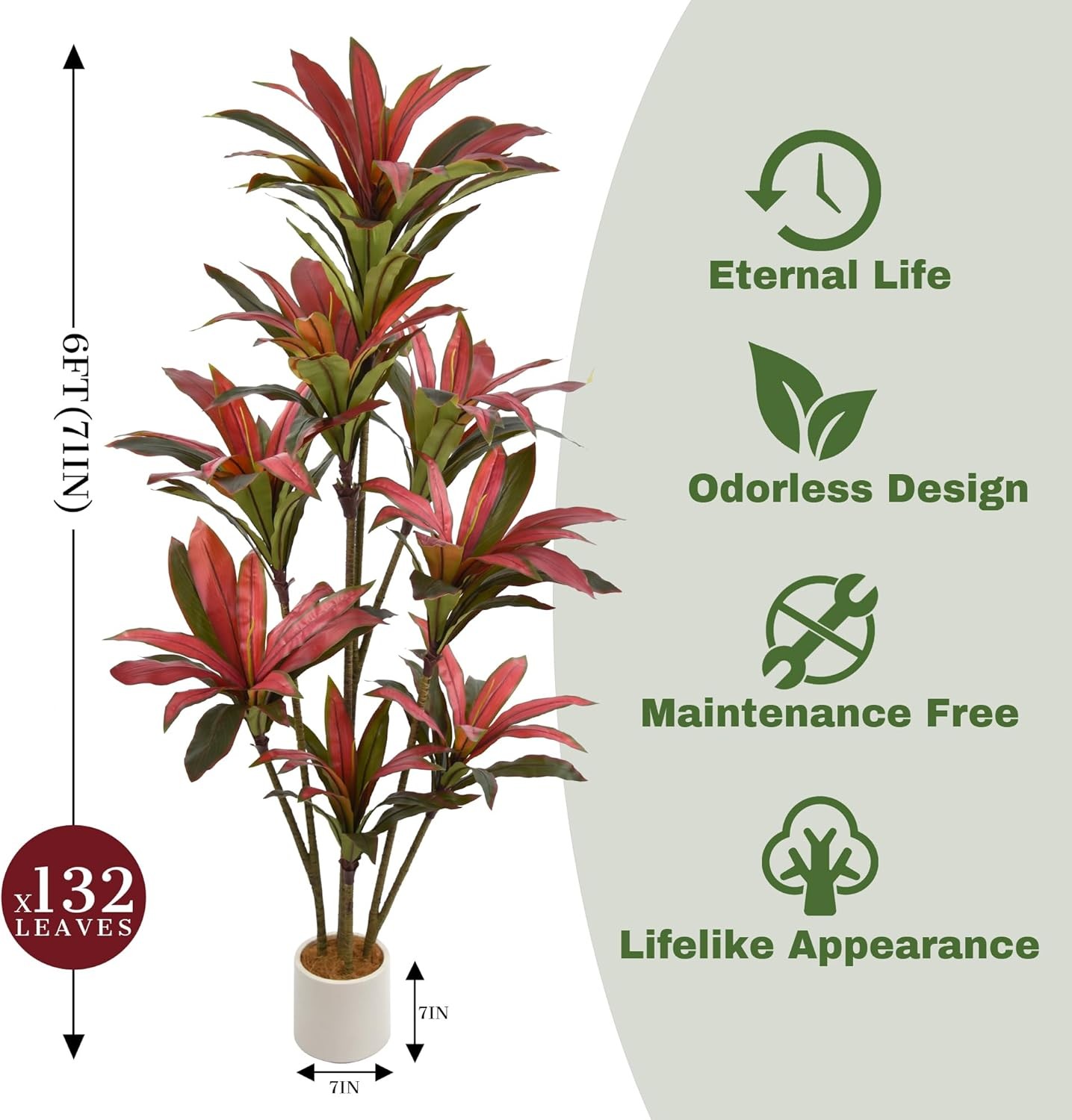 Artificial Dracaena Tree 6ft(72in) Tall Large Faux Fall Plants with Realistic