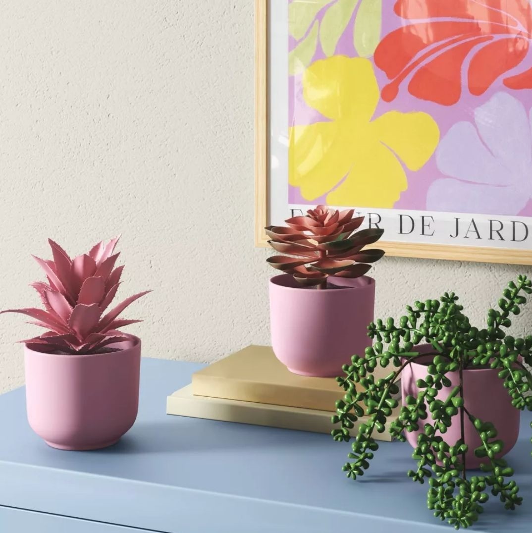 2pcs-ROOM ESSENTIALS Faux Succulents Artificial Plants Pink 3 pack