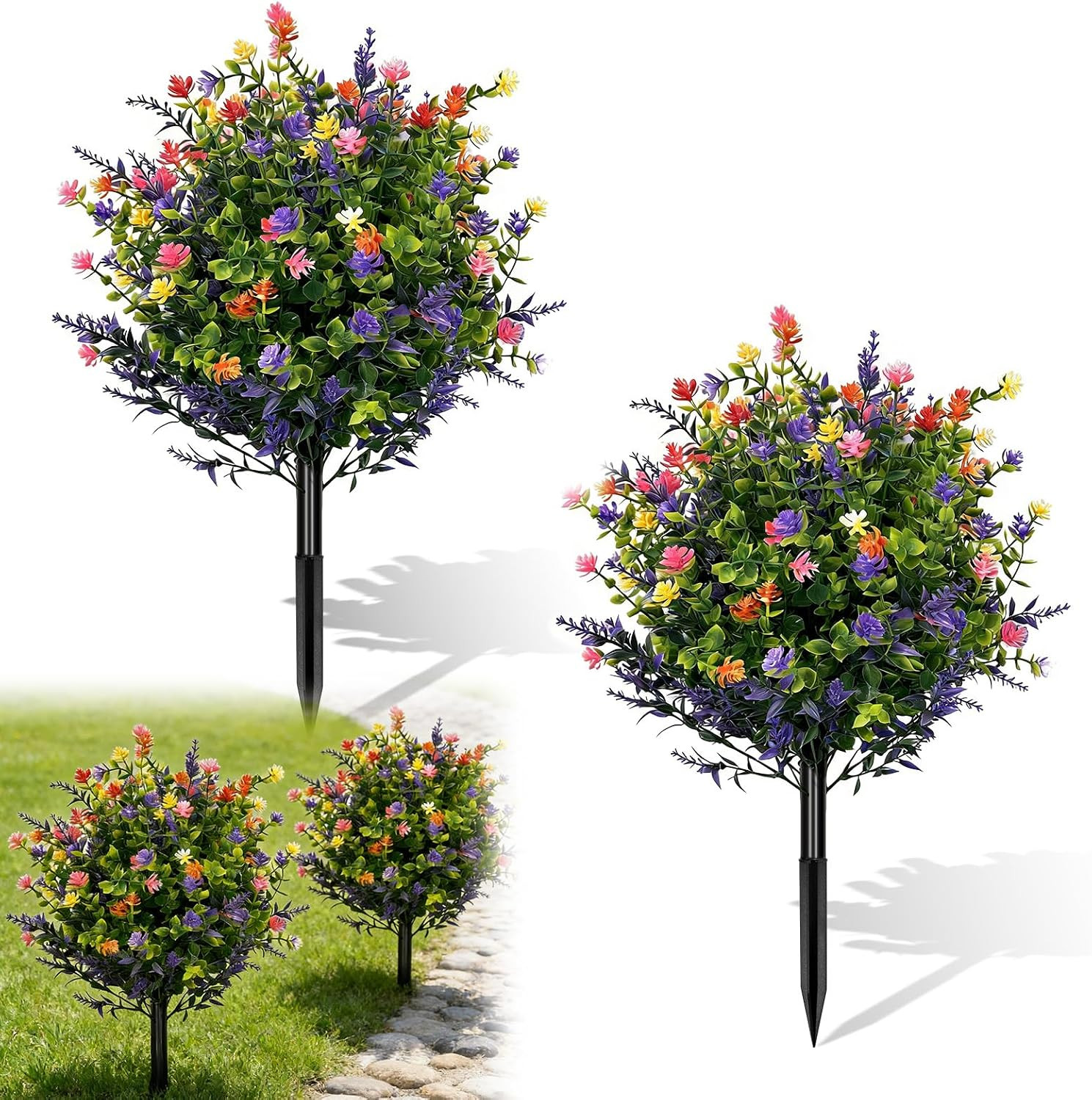 2 Pack 23” Tall UV Resistant Artificial Petunia Flowers in Pots for Indoor/Outd
