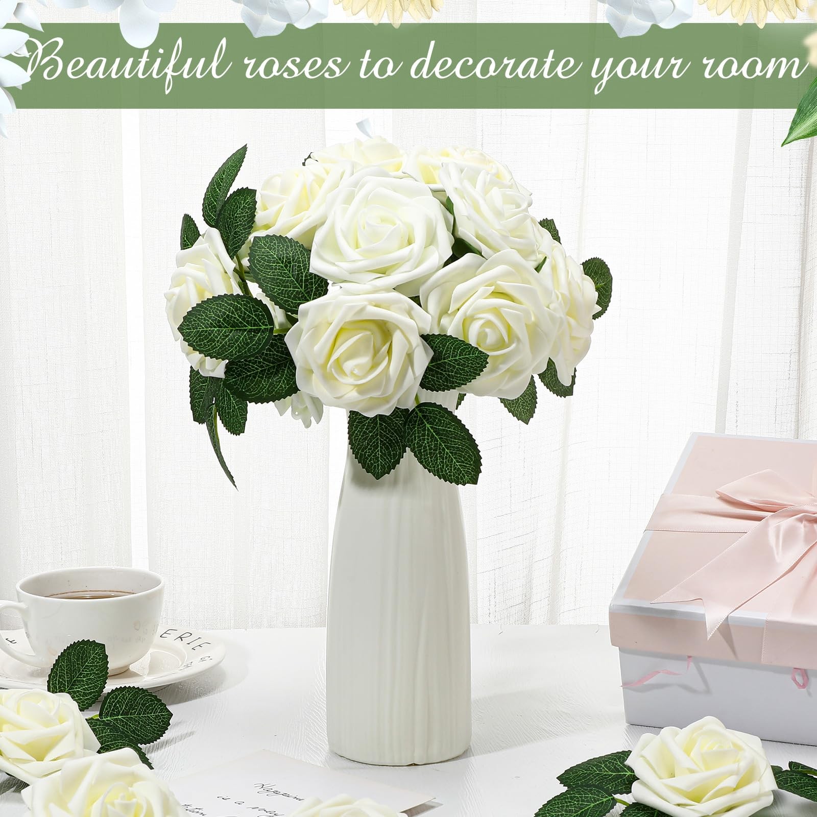 200 Pcs Artificial Rose Flowers Foam Fake Rose Bulk Faux Flower with 100 pcs …