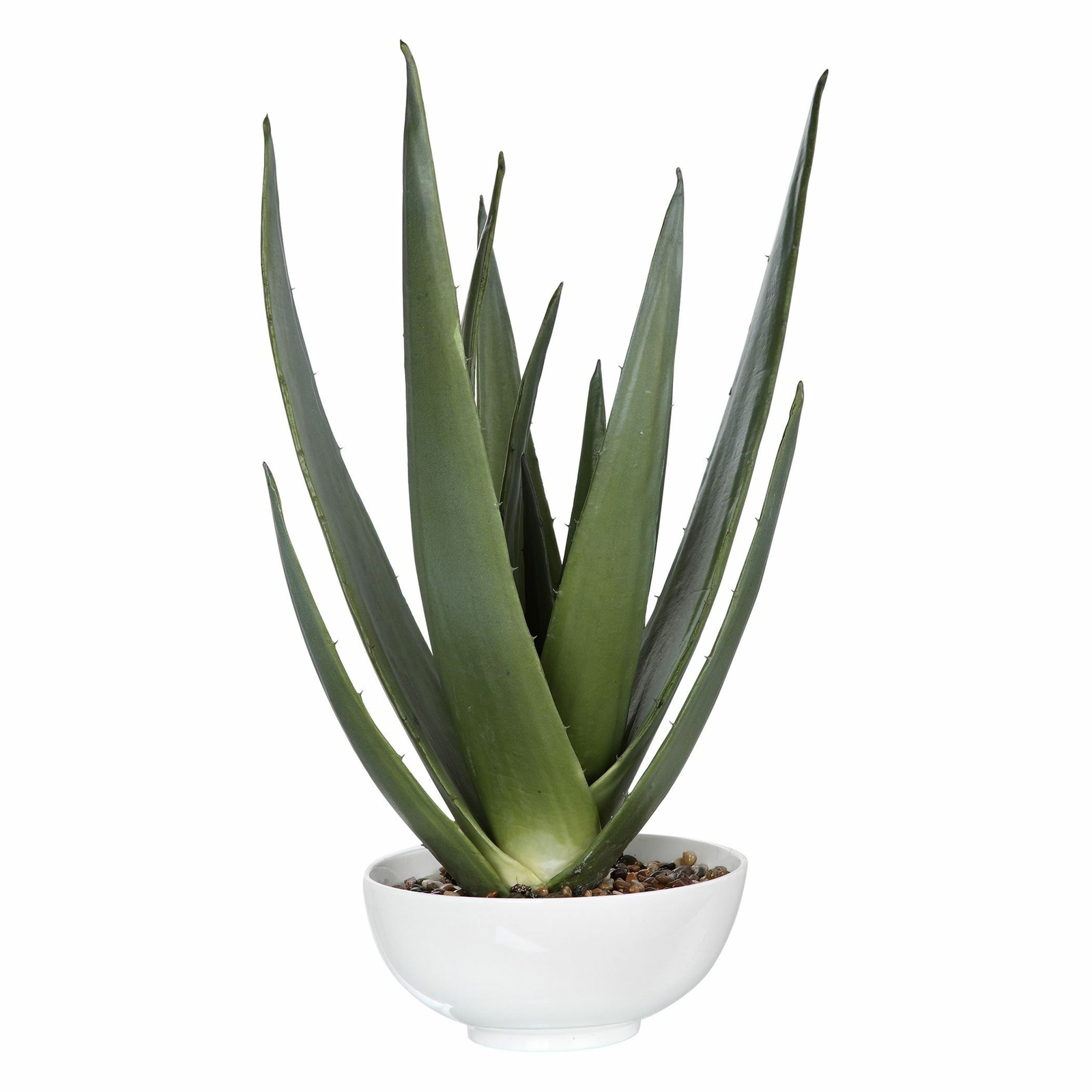 UTTERMOST 60177 EVARADO ALOE PLANTER WITH NATURAL STONES IN GLOSSY WHITE BOWL