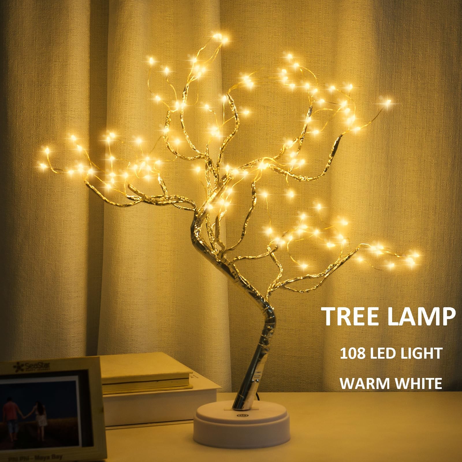 Room Decor, 20″ 108 Tabletop Bonsai Tree Light, DIY Artificial Tree Lamp, Bat…