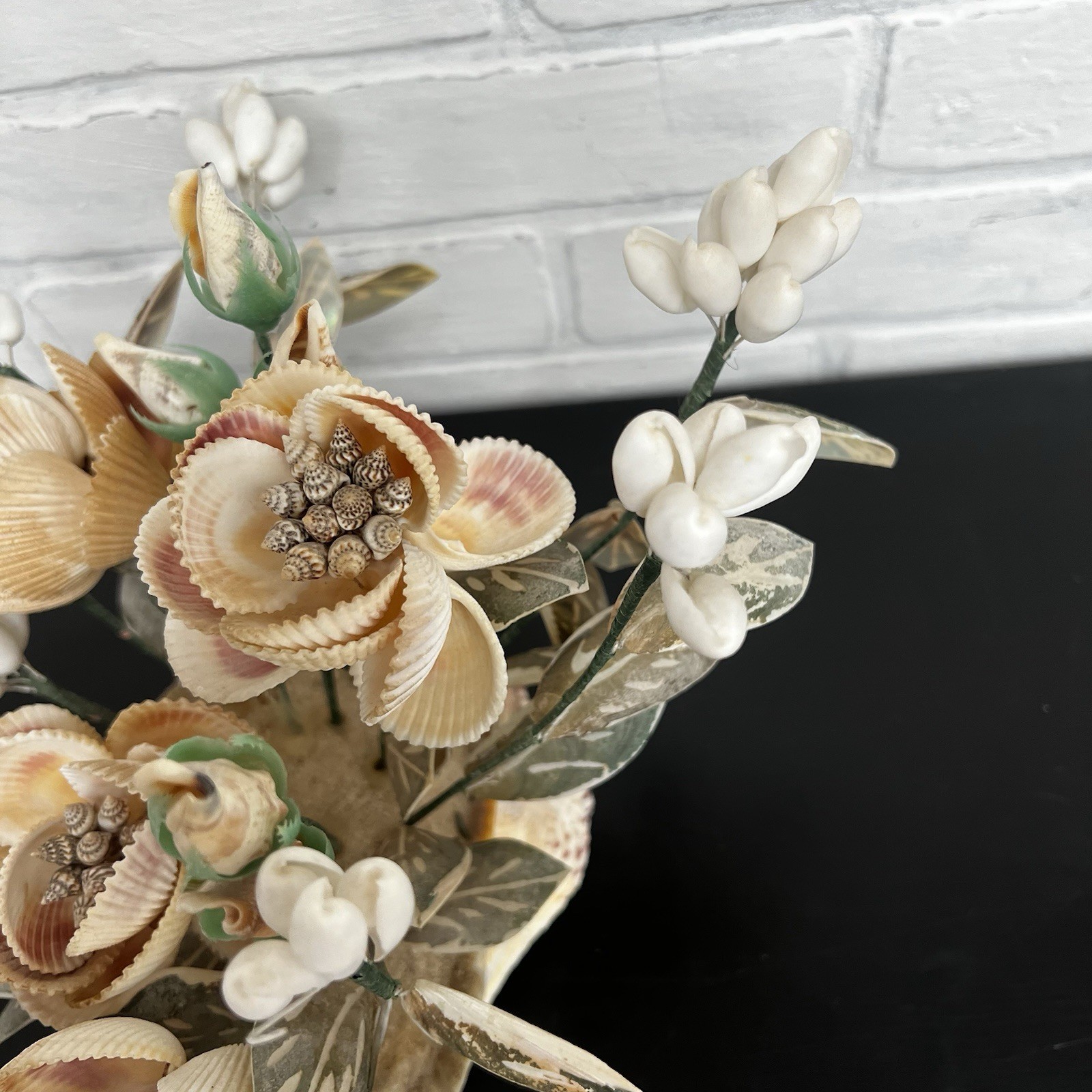Vintage Shell Flower Arrangement Clam Shell Planter 12” Coastal Decor
