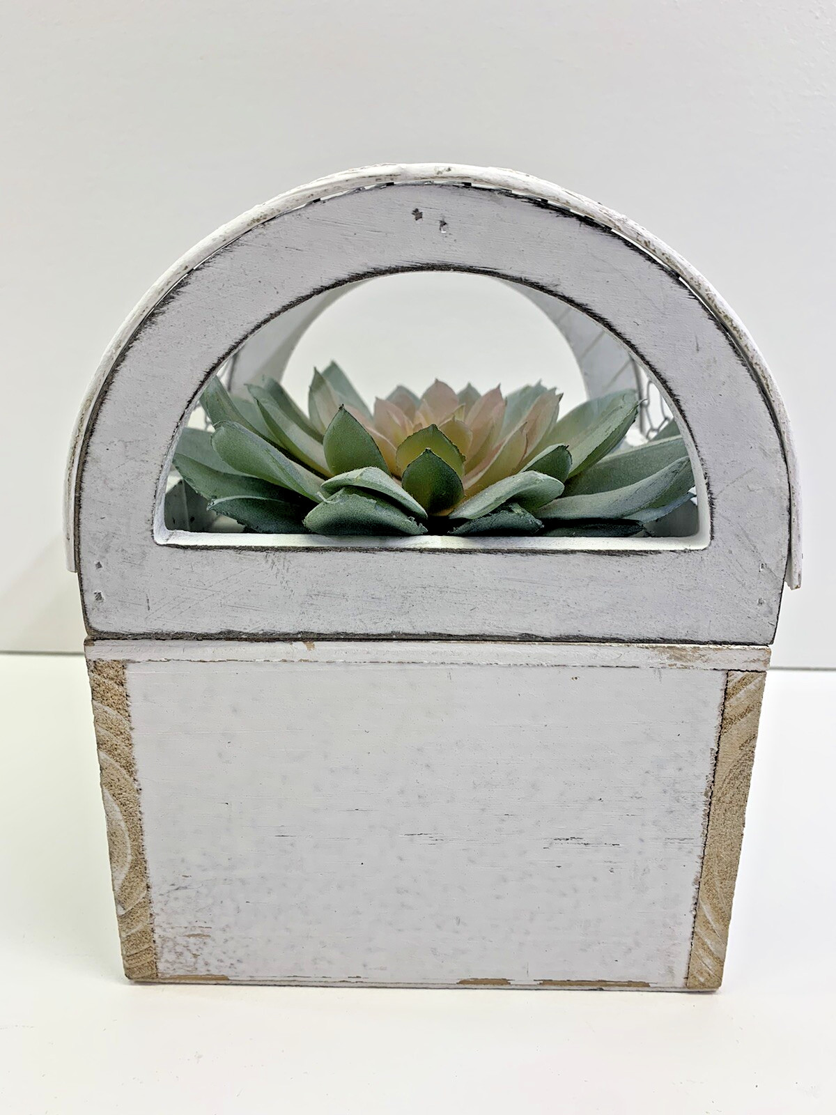 Weathered Cage Plant Holder With Artificial Garden Succulent Farmhouse Decor