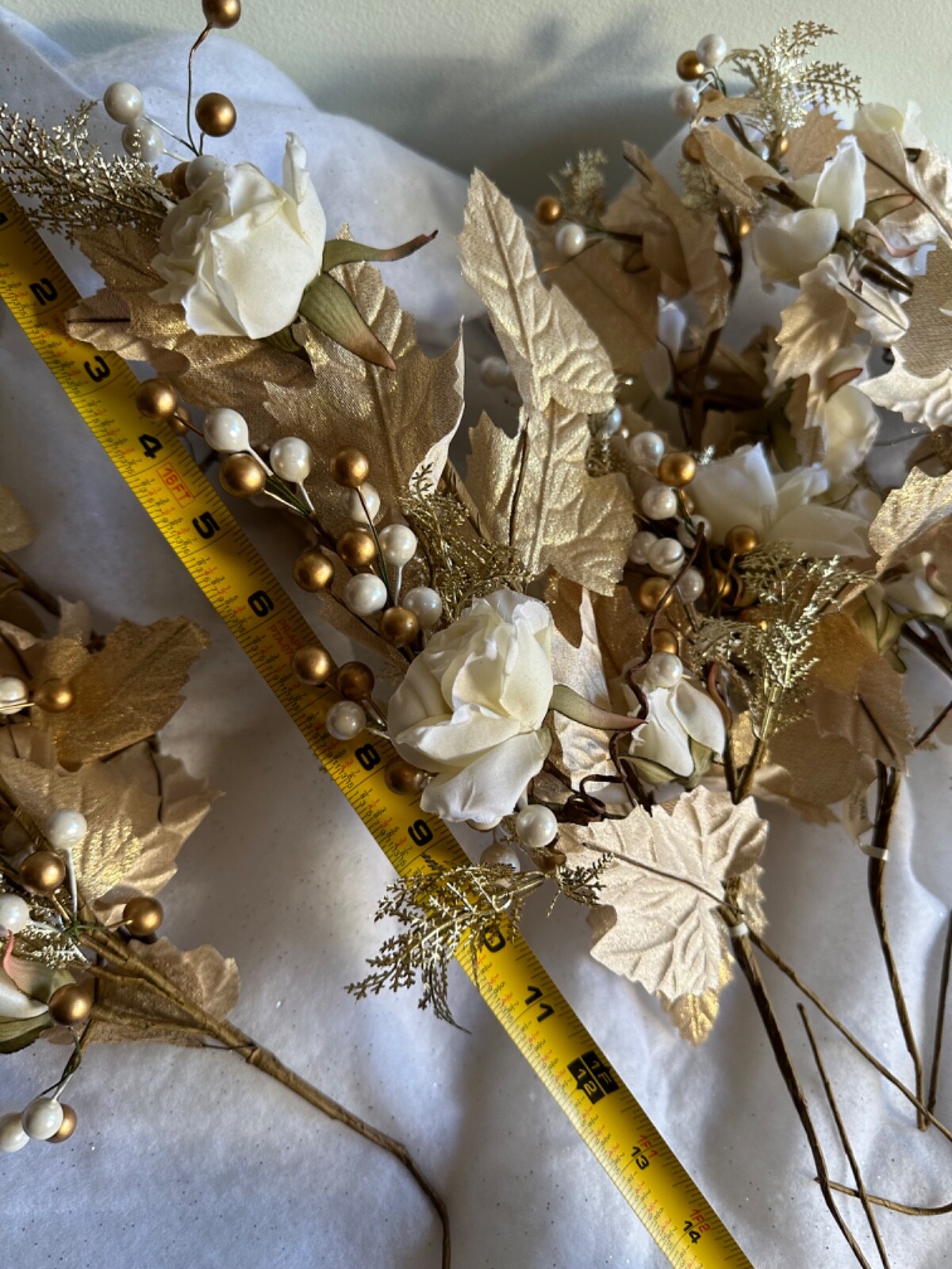 Berry Cluster Tree Pick Plant Spray Decorations Gold Beads White and Bronze Leaf