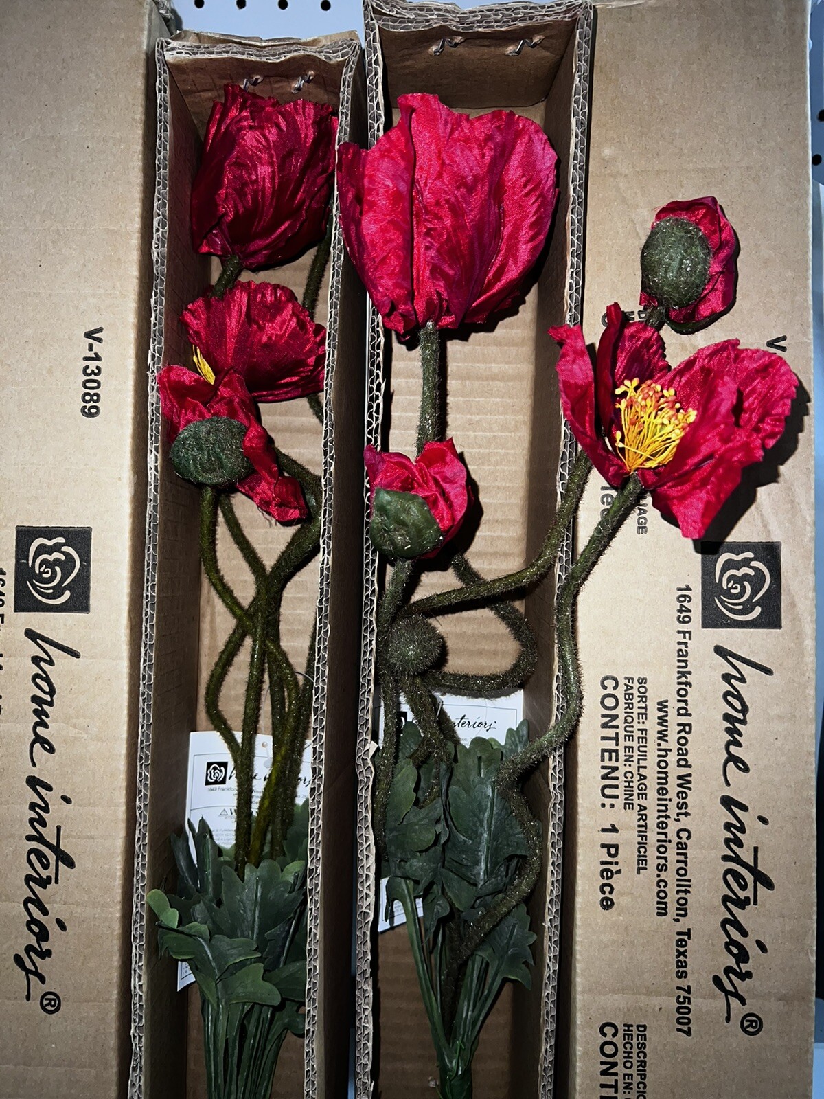 2 Box Lot Poppy Stunning Home interiors tall Red Silk Poppy Flowers
