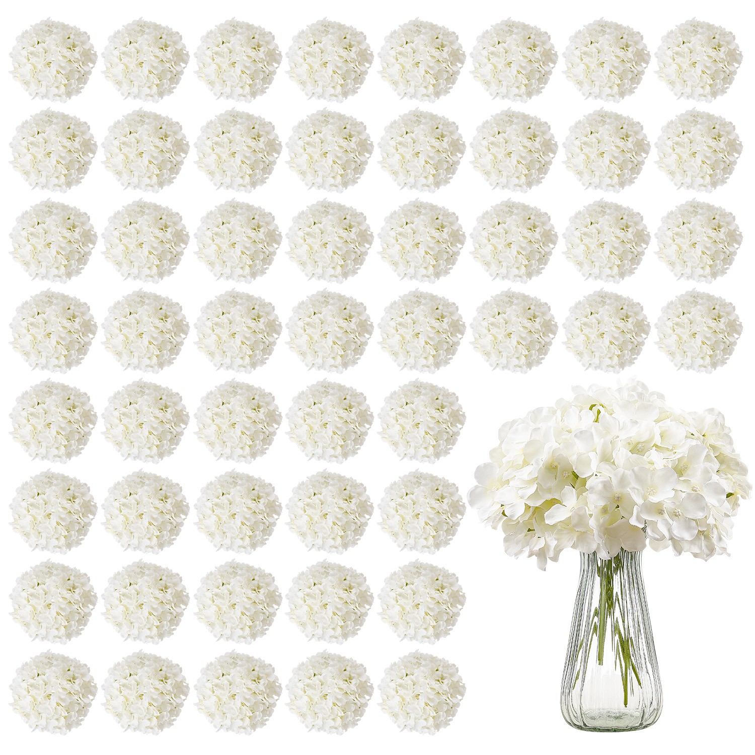 Uimoso 65 Pieces Artificial Silk Hydrangea Flower Bouquets, 9.8 Inches, White
