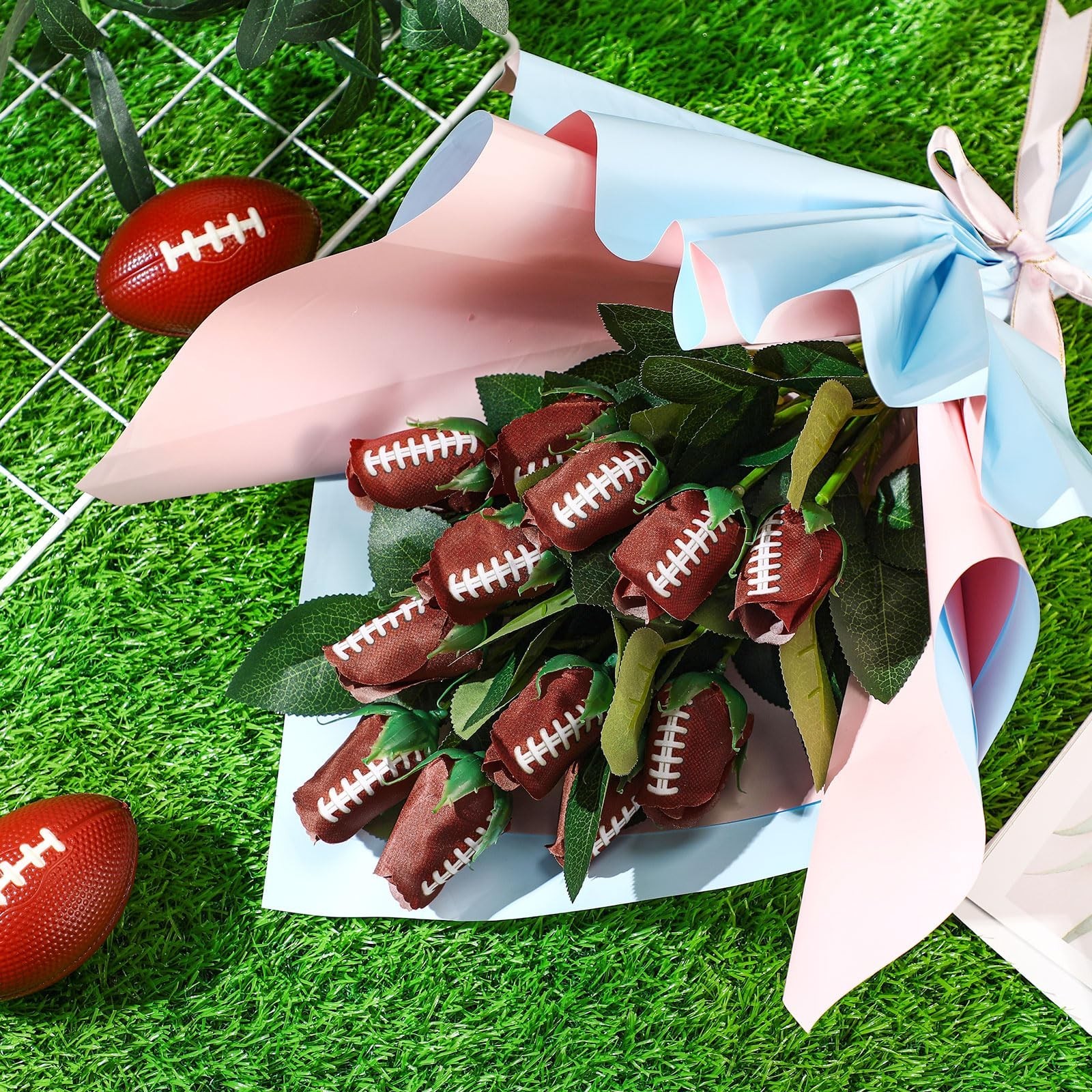 24 Pcs Artificial Football Roses – Sports Party Favors, Table Centerpieces, Game