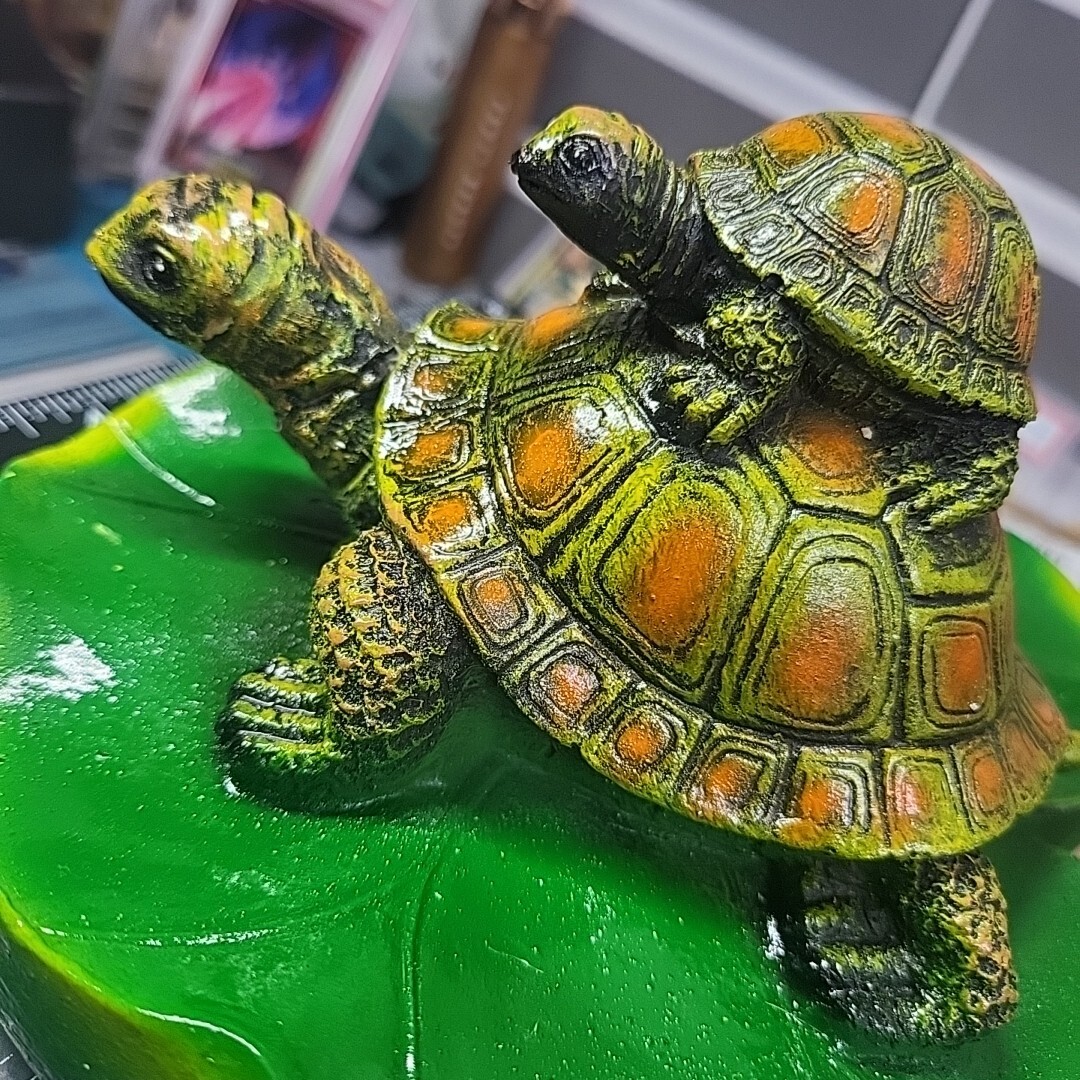 Floating Turtle on Lilly Pad Lotus Resin Pool & Pond Decor 6.5″X4″ Animal Statue