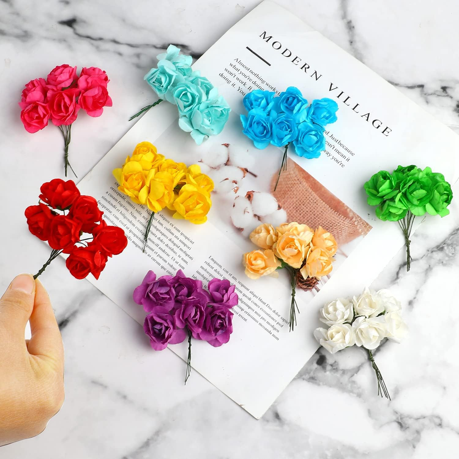 120 PCS Mini Paper Flowers,30Mm in Assorted Colors Artificial Flowers for DIY Cr