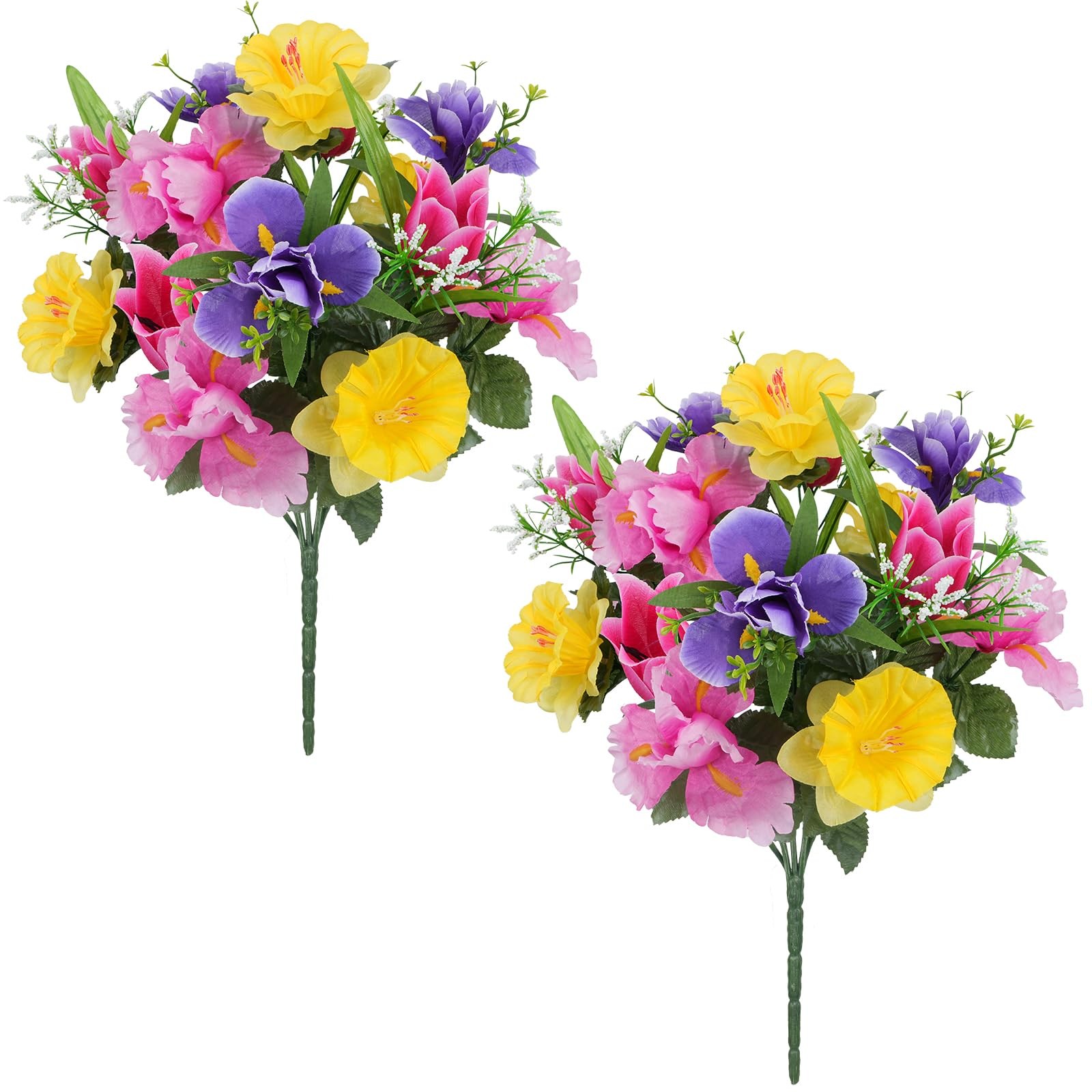 HO2NLE 14 Stems Artificial Daffodils Flowers Bouquet Mixed Fake Tulips Flower…
