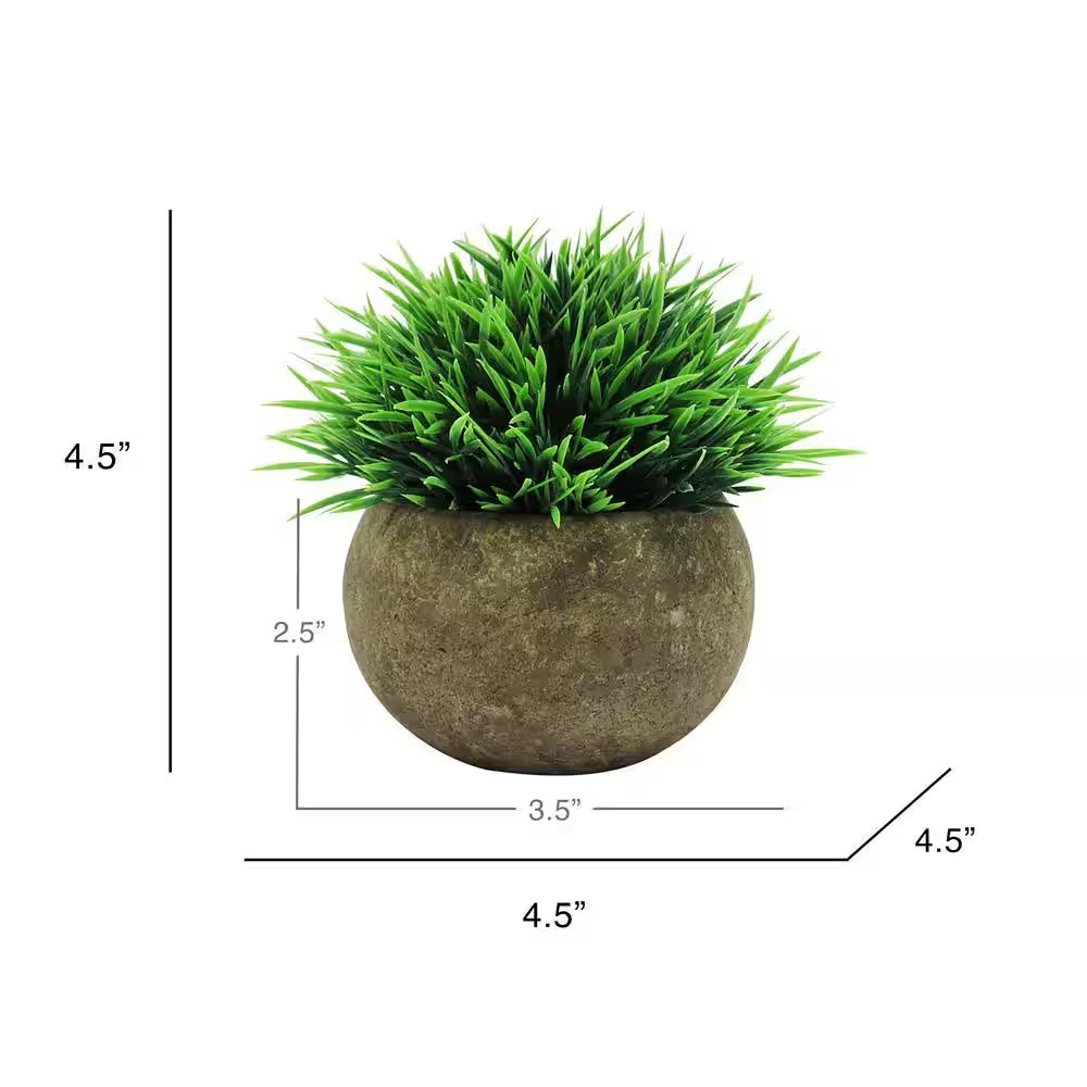 4.5 In. Frosted Green Artificial Boxwood Grass Leaf Succulent Mix Small Plant To