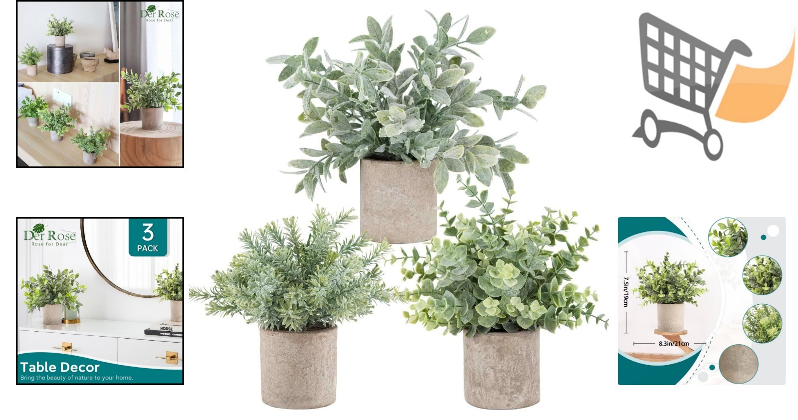 3 Pack Mini Faux Eucalyptus Plants Indoor Decor for Office and Home