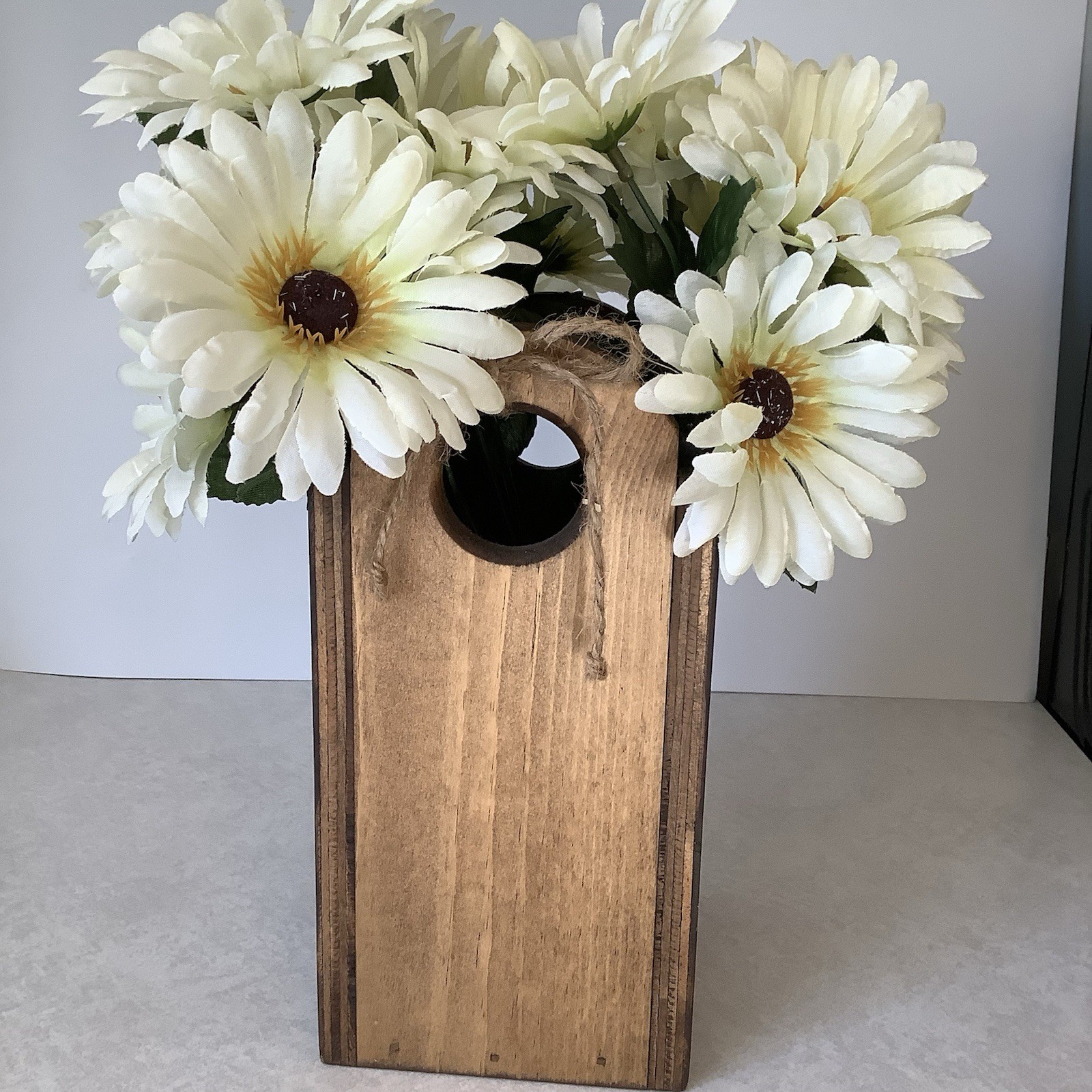 Artificial Flower Arrangement – White Daisies Painted Black Wood Box FOLK ART